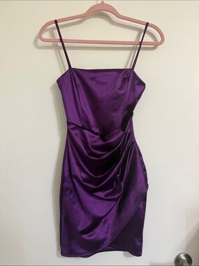 Windsor Purple Satin Spaghetti-Strap Mini Dress